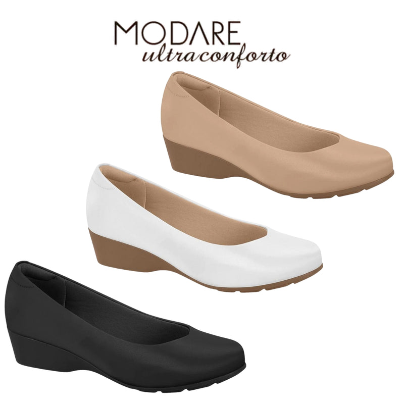 Sapato Feminino Modare Ortopédico Ultraconforto Preto Bege Confortável Original