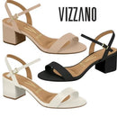Sandália Feminina Casual Vizzano Salto Grosso Baixo Bloco Confortável Original Com Fivela